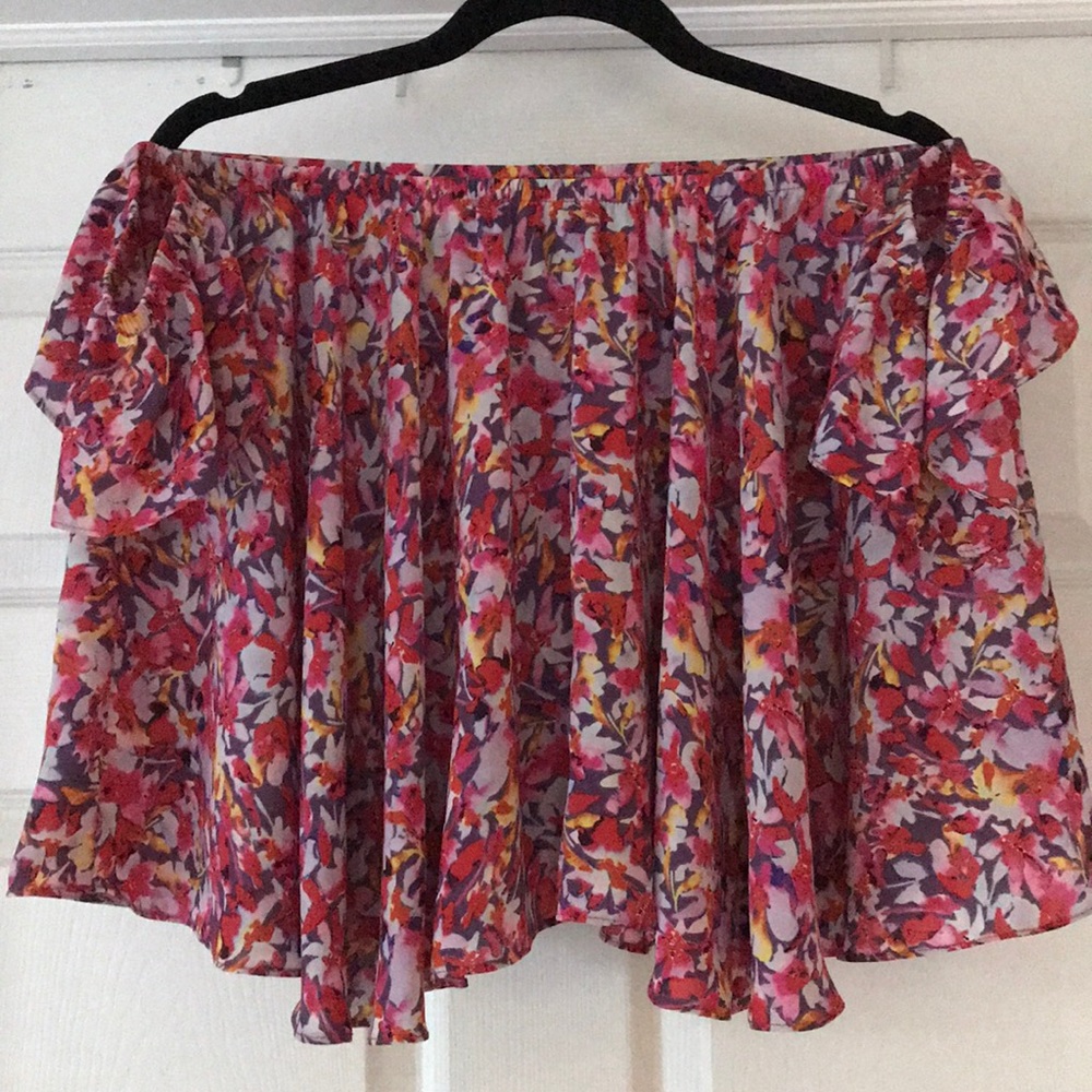 AQUA FLORAL OFF THE SHOULDER TOP